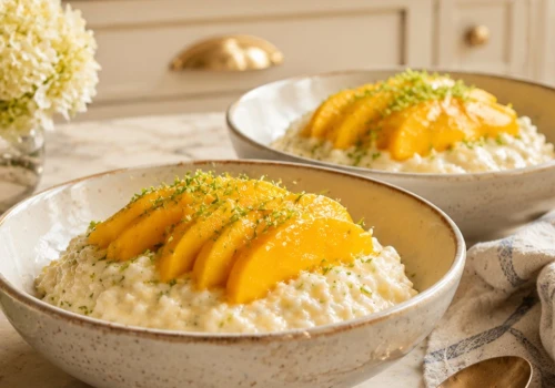 Swojski przysmak w egzotycznej wersji. Ryż na mleku kokosowym z mango