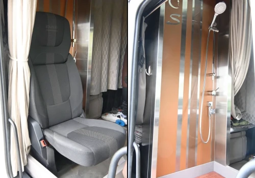 DAF XG+ ze stałym prysznicem w kabinie – układ z wyjmowanym fotelem pasażera