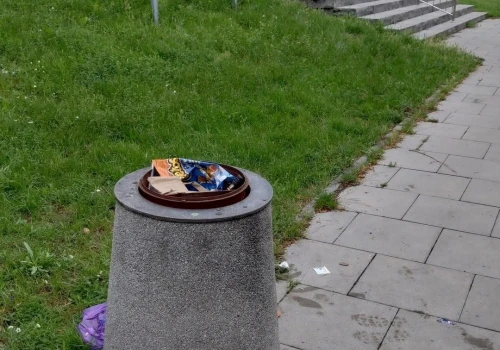 Zastał bałagan przy koszach na śmieci. 