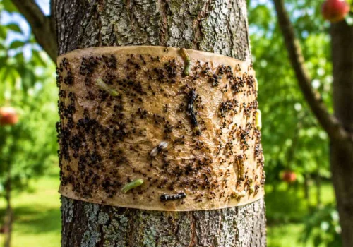 W lipcu biorę ten tani materiał i owijam pnie. Mam owoce bez robaków