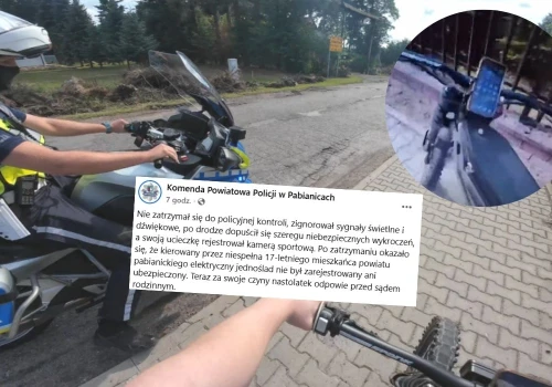 Pabianice: nastolatek nagrywał, jak ucieka policjantom na rowerze elektrycznym, tylko nie uciekł