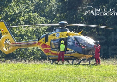 Lądowanie śmigłowca LPR do osoby poszkodowanej na Białołęce