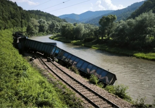 Pociąg towarowy wykoleił się w Małopolsce. Część wagonów wpadła do rzeki Poprad