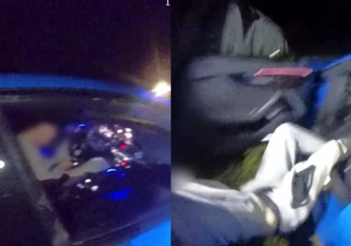Pijany obywatel Niemiec walnął audi w ogrodzenie i zasnął za kierownicą. Policjanci musieli wybić szybę