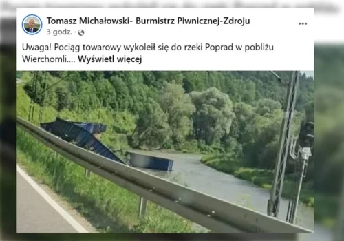 Pociąg towarowy wykoleił się na południu Polski. Wagony wpadły do rzeki
