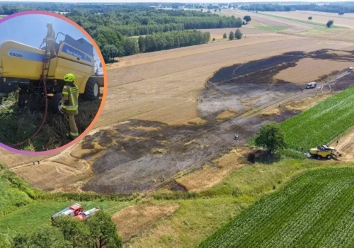 Pożar kombajnu i 2 hektarów pola w Trzciance. Strażacy w akcji na Mazowszu