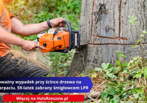 Poważny wypadek przy ścince drzewa na Podkarpaciu. 59-latek zabrany śmigłowcem LPR