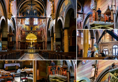 Instalacja figur świętych czcicieli Najświętszego Serca Jezusa w Bazylice Jezuitów w Krakowie