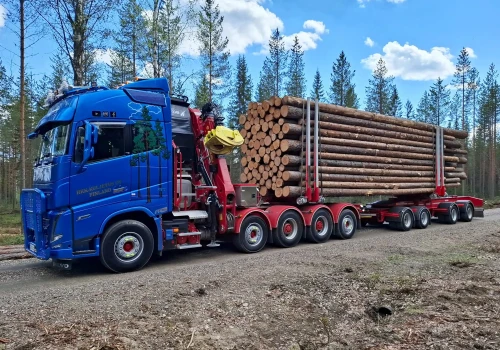 9-osiowy zestaw do przewozu dłużycy: FH16 780 10×4 z przyczepą na obrotnicy