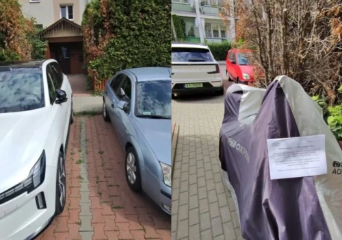Konfitura pokazuje kolejne zjawisko. Motocykle parkowane przed wejściem do klatki oraz rezerwowanie publicznych miejsc parkingowych