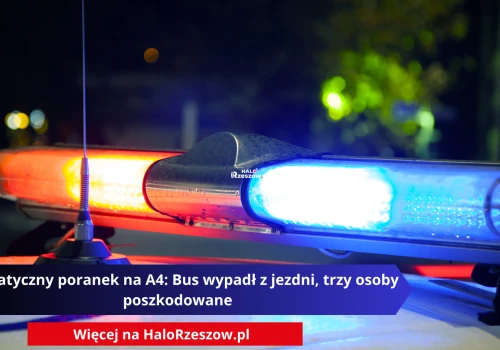 Dramatyczny poranek na A4: Bus wypadł z jezdni, trzy osoby poszkodowane