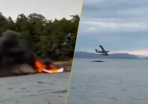 Samolot rozbił się w okolicy Seattle. Płonący wrak na wybrzeżu