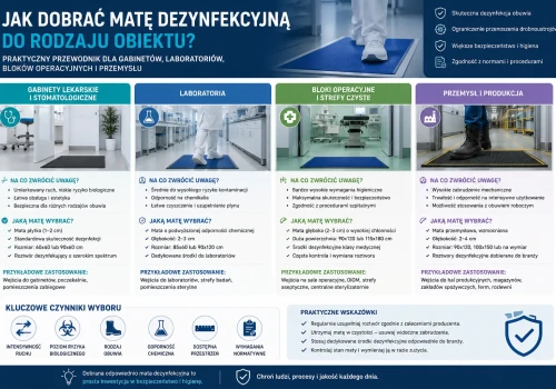 Jak dobrać matę dezynfekcyjną do rodzaju obiektu? Praktyczny przewodnik dla gabinetów, laboratoriów, bloków operacyjnych i przemysłu