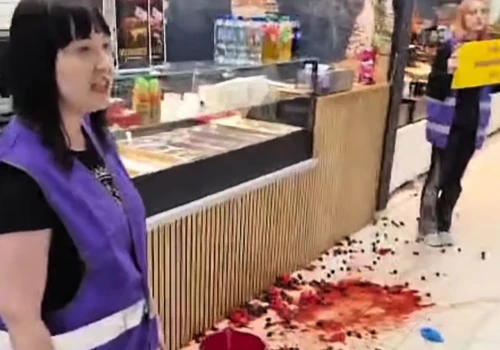 Aktywiści zaatakowali lokal w Galerii Mozaika. Obrzucili go gnijącymi owocami (Video)