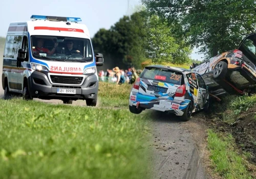 Auto stanęło w płomieniach. Wypadek na trasie 82. Rajdu Polski, dwie osoby w szpitalu