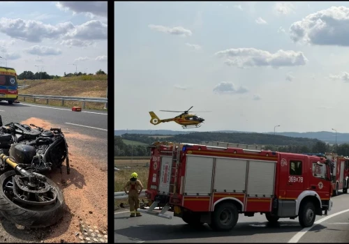 Wypadek motocyklisty na wężle A4 i S3 w Legnicy. Lądował śmiglowiec