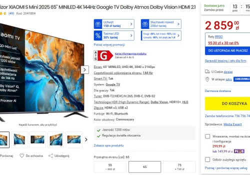 Promocja: Xiaomi Mini LED 144 Hz 65″ w TURBO niskiej cenie