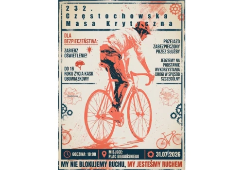 Już dziś 232. Częstochowska Masa Krytyczna. Zbiórka o 18:00 na Placu Biegańskiego