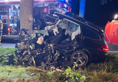 Osobówka zmiażdżona na drzewie. Kierowca zginął
