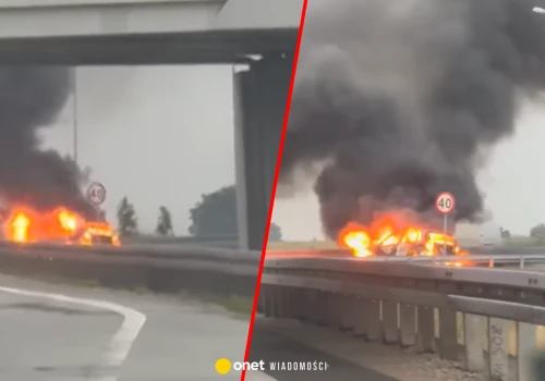 Groźny wypadek na A1. Auto stanęło w płomieniach, w środku były dzieci