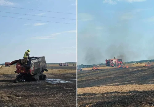 Groźny pożar na polu. Płonęła prasa rolnicza i ściernisko