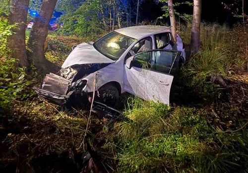 Wypadek koło Turska. Osobówka uderzyła w drzewo, ranne cztery osoby