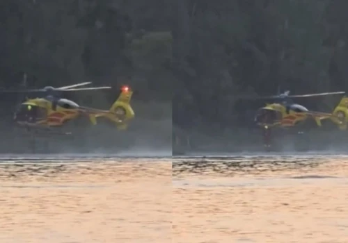 Lekarza opuszczono z helikoptera, bo nie było gdzie lądować. Niezwykłe nagranie znad zalewu pod Kielcami