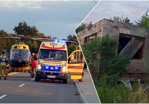 Nastolatek spadł z dachu pustostanu. Wezwano śmigłowiec Lotniczego Pogotowia Ratunkowego