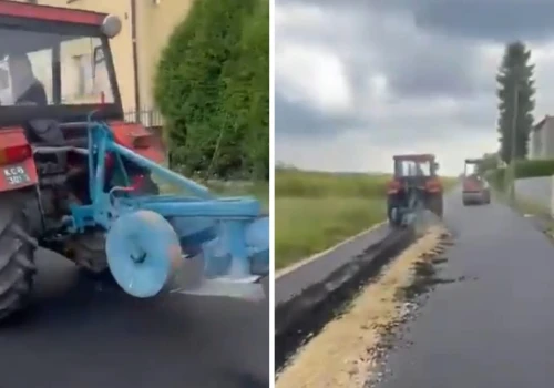 Zaorał świeży asfalt w Gliwicach. Wcześniej przez lata trwał spór o ulicę. Co wydarzyło się przed akcją rolnika?
