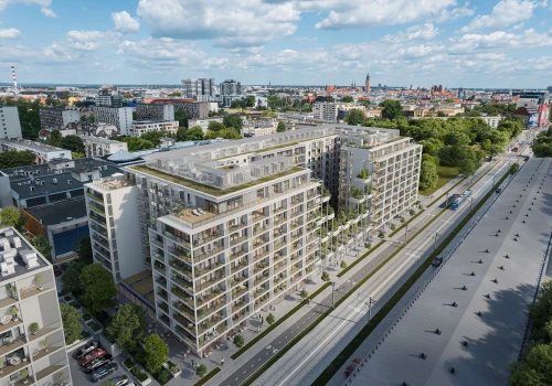 Nowoczesne osiedle mieszkaniowe z ogrodem na elewacji w centrum Wrocławia