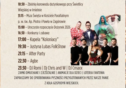 Imielno zaprasza na Dożynki Wiejskie 2026