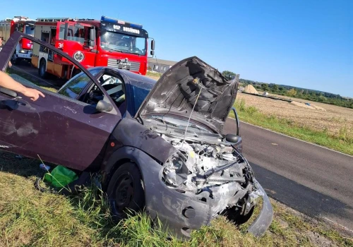 Droga wojewódzka nr 841 zablokowana po wypadku. Zderzyły się dwa auta