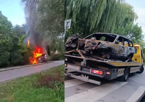 Przesadził z prędkością na lokalnej drodze. Auto dachowało i stanęło w płomieniach
