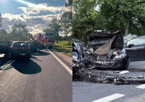 Dramatyczny wypadek w Małęczynie. Czterech rannych w czołowym zderzeniu