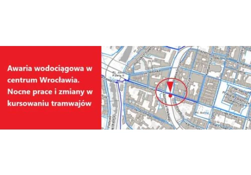 Awaria wodociągowa w centrum Wrocławia. Nocne prace i zmiany w kursowaniu tramwajów