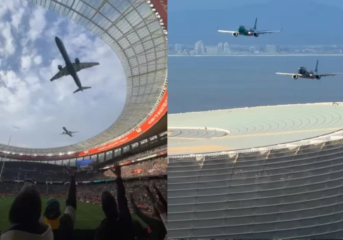 To nie jest AI! Superniebezpieczny przelot dwóch Embraerów kilkanaście metrów nad dachem stadionu w Kapsztadzie