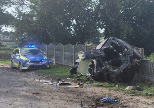 Ford uderzył w drzewo i dachował. Kierowca wypadł przez przednią szybę
