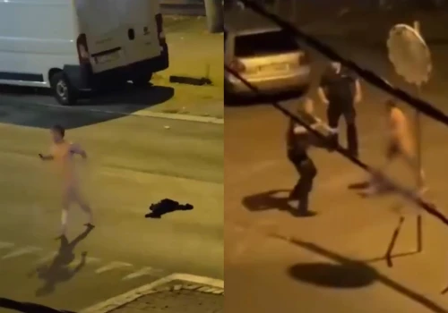 Nagi Ukrainiec biegał pod komisariatem w Katowicach. Kilku policjantów nie potrafiło go obezwładnić