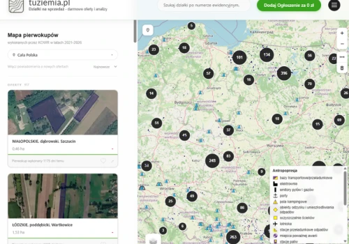 Tuziemia.pl: mapy pierwokupów KOWR i Lasów Państwowych