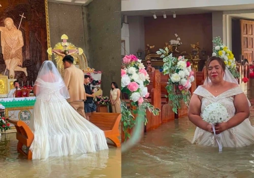 Ślub w zalanym kościele na Filipinach. Para weszła do wody po pas i powiedziała sobie 