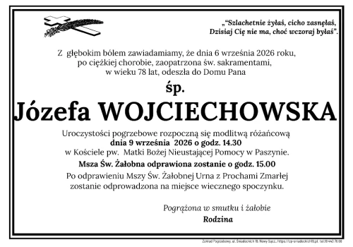 Nie żyje Józefa Wojciechowska. Odeszła po ciężkiej chorobie