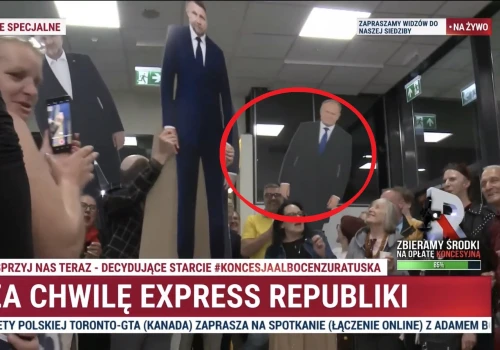 Ale jaja! Impreza w Republice, Rachoń pląsał z tekturowym Tuskiem. „Będą o tym pisać w książkach’