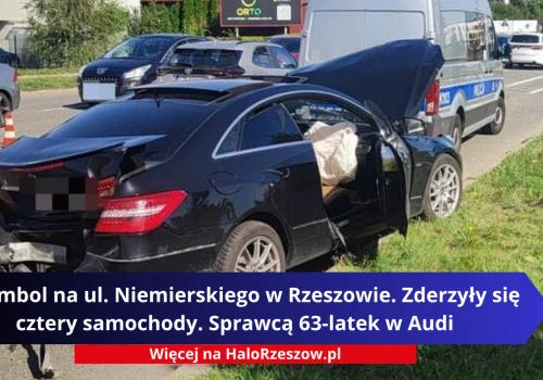 Karambol na ul. Niemierskiego w Rzeszowie. Zderzyły się cztery samochody. Sprawcą 63-latek w Audi