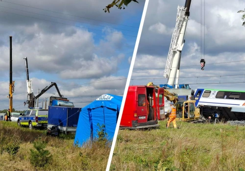 Ciężki sprzęt usuwa skutki katastrofy kolejowej w Sokolnikach Suchych