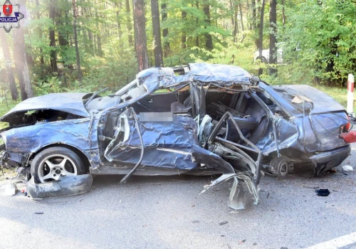 Audi wypadło z drogi i uderzyło w drzewo. 20-latek ciężko ranny, śmigłowcem trafił do szpitala