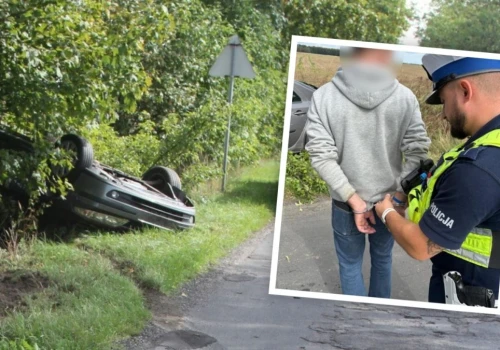 Dachował pijany kierowca bez prawa jazdy. Chciał ukryć auto przed policją