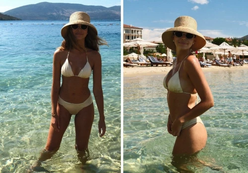Sandra Kubicka kusi w bikini na czarnogórskiej plaży. Na luksusowy urlop nie pojechała sama