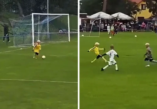Złapał piłkę i ruszył jak Messi. 8-letni bramkarz zrobił show