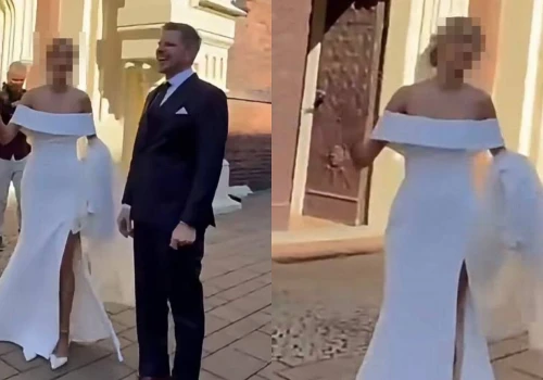 Żona Filipa Chajzera postawiła na skromną suknię ślubną. 