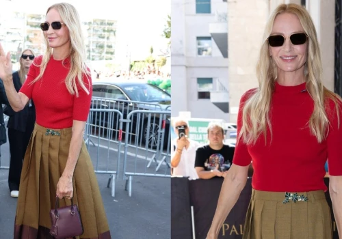 Uma Thurman na pokazie Prady. Jej stylizacja to hit dla kobiet po 50-tce